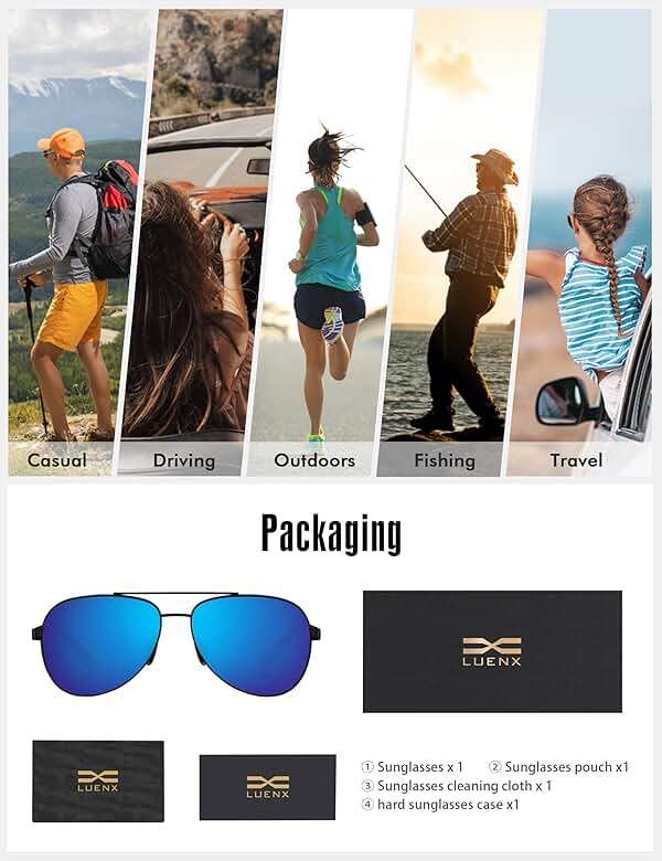 LUENX Aviator Sunglasses for Men Women Polarized - UV400 Protection, Stylish Shades, Driving, Outdoor Activities - Image 6