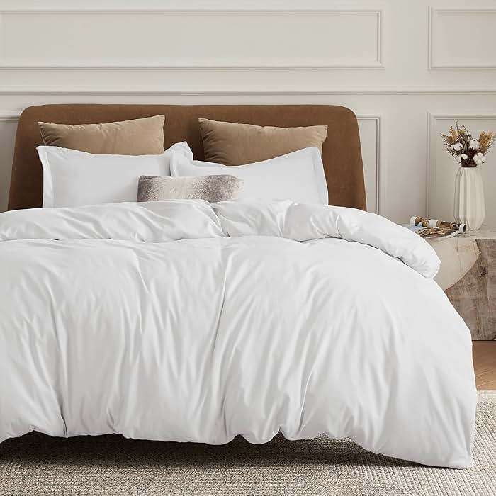 Bedsure White Duvet Cover Queen Size - Soft Double Brushed Bedding Set for Kids & Adults, Zipper Closure, 3 Pieces, Includes 1 Duvet Cover (90"x90") & 2 Pillow Shams, NO Comforter - Image 1