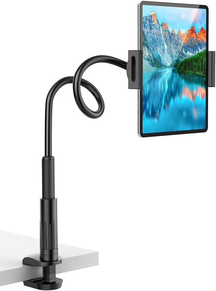 Tablet Stand Holder for Bed, Gooseneck Mount with Adjustable Flexible Arm Compatible with iPad Air Pro Mini, Samsung Tab, Nintendo Switch Kindle Other 4.7"-12.9" Device - Image 1