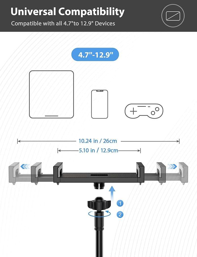 Tablet Stand Holder for Bed, Gooseneck Mount with Adjustable Flexible Arm Compatible with iPad Air Pro Mini, Samsung Tab, Nintendo Switch Kindle Other 4.7"-12.9" Device - Image 2