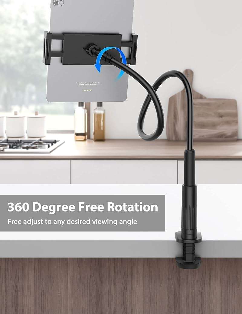 Tablet Stand Holder for Bed, Gooseneck Mount with Adjustable Flexible Arm Compatible with iPad Air Pro Mini, Samsung Tab, Nintendo Switch Kindle Other 4.7"-12.9" Device - Image 3