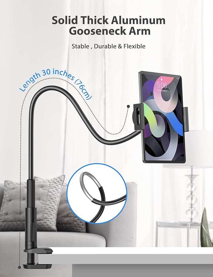 Tablet Stand Holder for Bed, Gooseneck Mount with Adjustable Flexible Arm Compatible with iPad Air Pro Mini, Samsung Tab, Nintendo Switch Kindle Other 4.7"-12.9" Device - Image 4