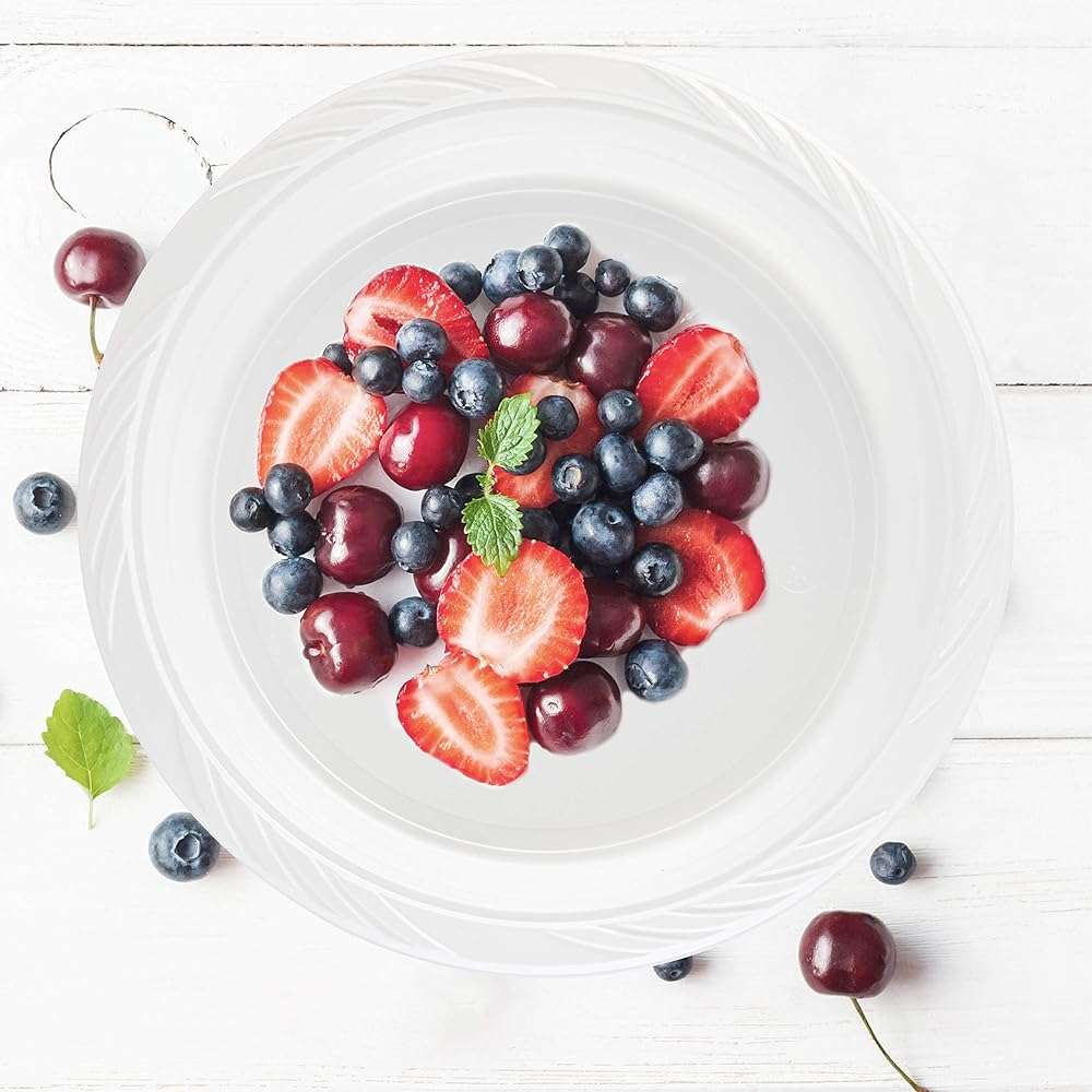 100 Count Disposable 10 Inch White Plastic Dinner Plates Extra Large - Image 2
