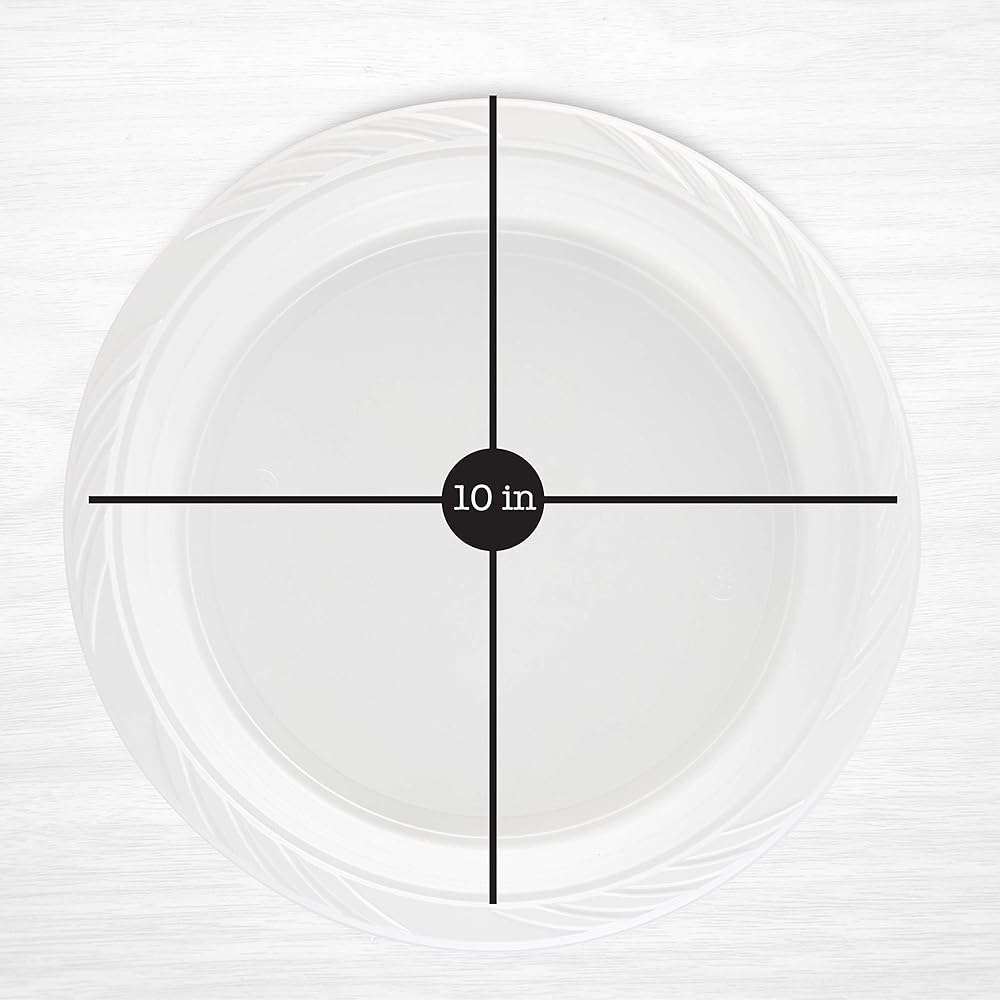 100 Count Disposable 10 Inch White Plastic Dinner Plates Extra Large - Image 3