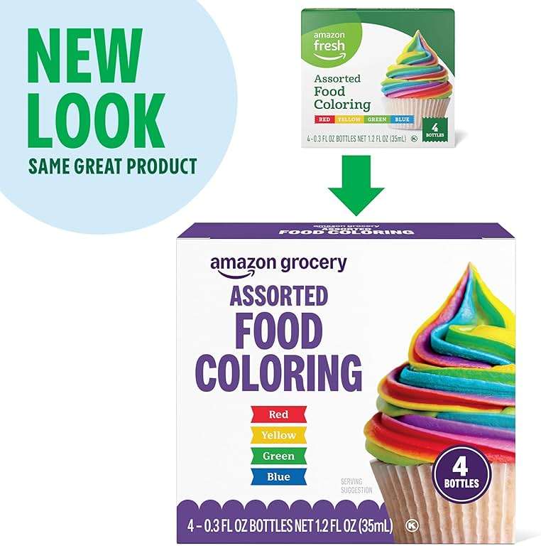 Amazon Grocery, Assorted Food Coloring, Contains Red, Blue, Green, Yellow Bottles, 1.2 Fl Oz - Image 3