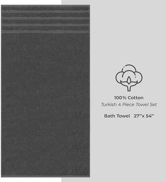 American Soft Linen Luxury 4 Piece Bath Towel Set, 600 GSM 100% Cotton Turkish Bath Towels for Bathroom, 27x54 in Large Bathroom Shower Towels, Dark Gray - Image 5
