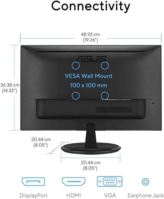 ASUS VP229Q 21.5” Monitor, 1080P Full HD, 75Hz, IPS, FreeSync/Adaptive-Sync, Eye Care, HDMI DisplayPort VGA, Frameless, VESA Wall Mountable Black - Image 6