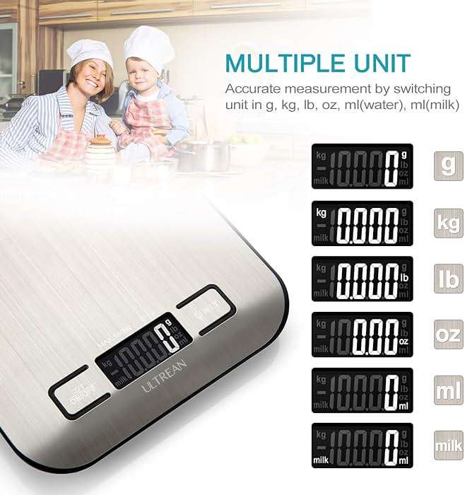 Ultrean Food Scale, Digital Kitchen Scale with LCD Display, Weight Grams and Ounces for Baking Cooking and Meal Prep, 6 Units with Tare Function, 304 Stainless Steel, 11lb (Batteries Included) - Image 2