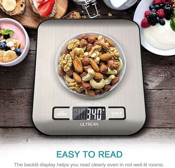 Ultrean Food Scale, Digital Kitchen Scale with LCD Display, Weight Grams and Ounces for Baking Cooking and Meal Prep, 6 Units with Tare Function, 304 Stainless Steel, 11lb (Batteries Included) - Image 4