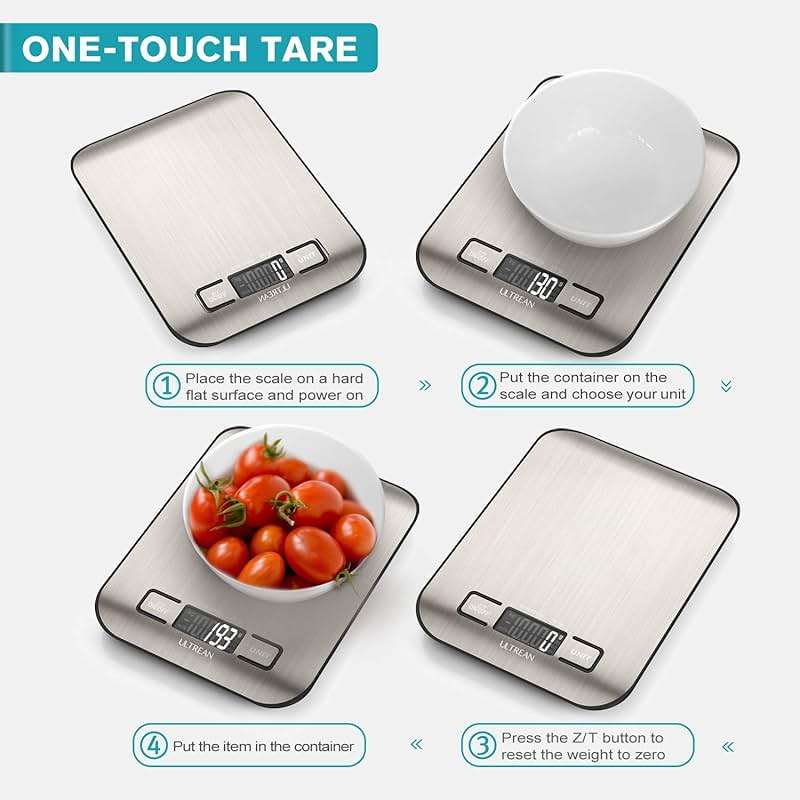 Ultrean Food Scale, Digital Kitchen Scale with LCD Display, Weight Grams and Ounces for Baking Cooking and Meal Prep, 6 Units with Tare Function, 304 Stainless Steel, 11lb (Batteries Included) - Image 5