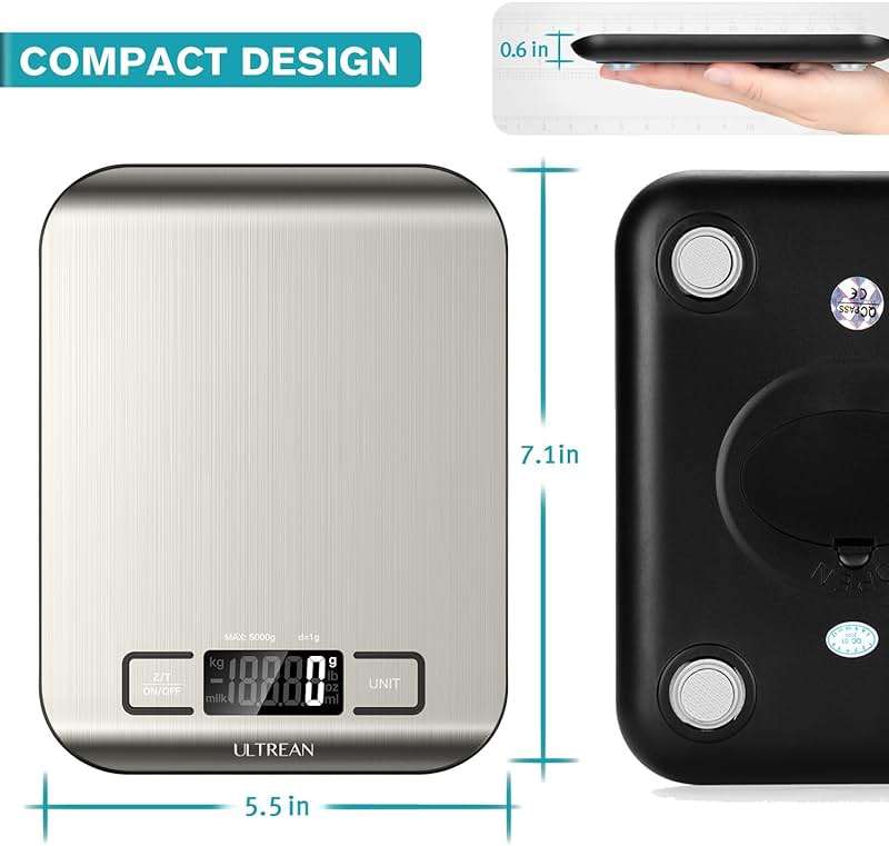 Ultrean Food Scale, Digital Kitchen Scale with LCD Display, Weight Grams and Ounces for Baking Cooking and Meal Prep, 6 Units with Tare Function, 304 Stainless Steel, 11lb (Batteries Included) - Image 7