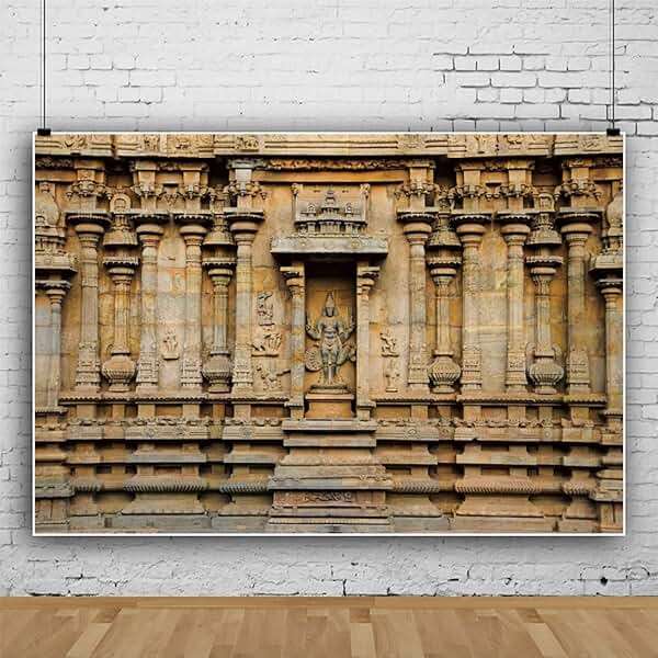 AOFOTO 10X7FT Hindu Temple Carved Walls Backdrop Thanjavur Ancient Old Brihadishvara Temple Columns Carved Idols on Wall Background for Photography Travel Photo Studio Props Vinyl - Image 2
