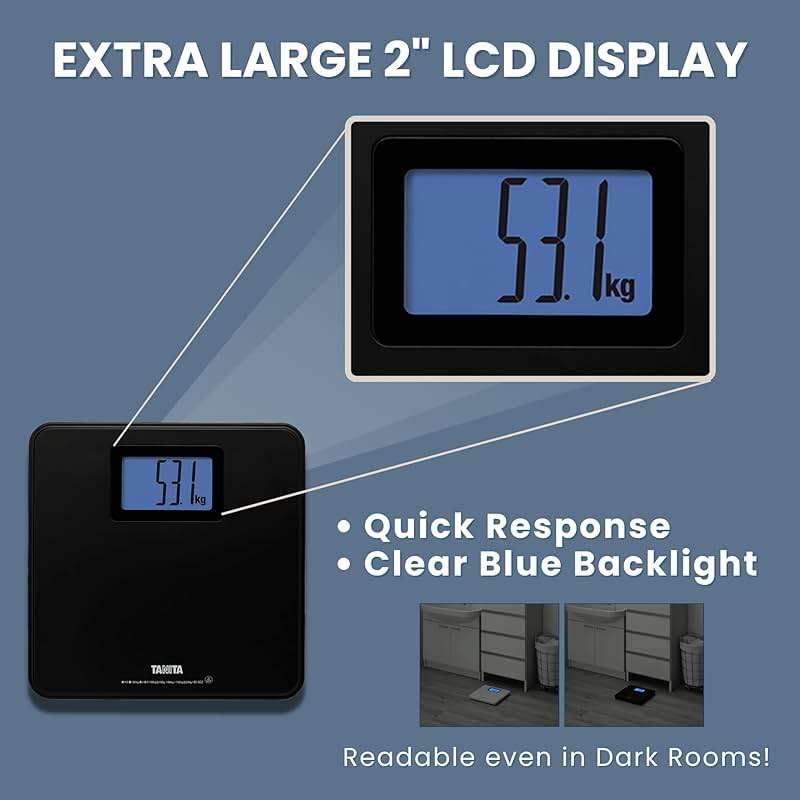 Tanita HD-662 Digital Weight Scale (Black) - Japan Technology Bathroom Scale with 330 lb Weight Capacity - 2" Blue Backlit Large LCD Display - Accurate, Durable, Step-On Operation - Image 3