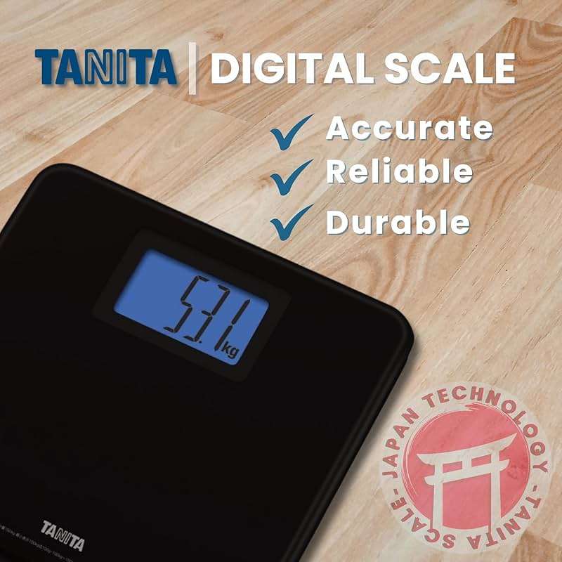 Tanita HD-662 Digital Weight Scale (Black) - Japan Technology Bathroom Scale with 330 lb Weight Capacity - 2" Blue Backlit Large LCD Display - Accurate, Durable, Step-On Operation - Image 4