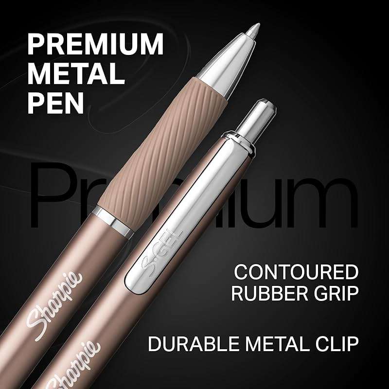 Sharpie S-Gel, Gel Ink Pens, Medium Point (0.7mm), Sleek Metal Barrel, Champagne, Black Ink, 4 Count - Drawing, Journaling, Writing, School, Teacher Supplies - Image 6