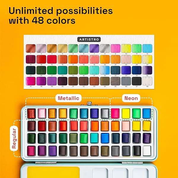 ARTISTRO 50 Color Watercolor Paint Set - Portable Paint Art Kit with Palette and Brush Pens - Travel Water Color Set for Adults, Professionals, Kids - Art and Painting Supplies - Gift Idea - Image 3