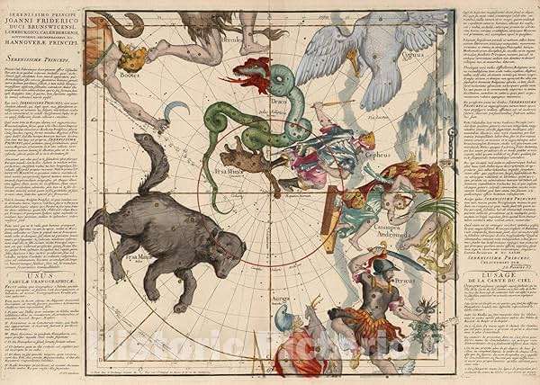 Ursa Major, Ursa Minor, and Perseus - Celestial Map 1693 Historical Star Chart Print - 62in x 44in - Image 1