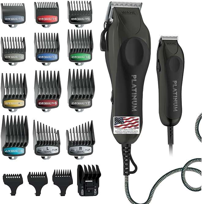 Wahl USA Pro Series Platinum Corded Clipper & Corded Trimmer for Home Haircutting with Color Coded Guide Combs – Model 79804-100 - Image 1