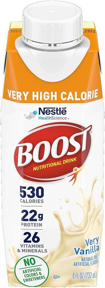 Boost Very High Calorie Nutritional Drink, High Protein Nutrition Shake, Ready to Drink Nutrition Beverage, Balanced Nutritional Drink, Meal Replacement Shake, Very Vanilla, 8 Fluid Ounce (Pack of 12) - Image 3