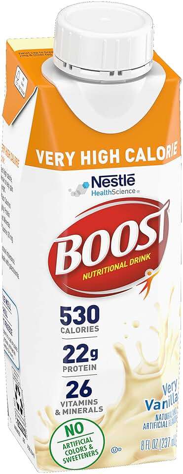 Boost Very High Calorie Nutritional Drink, High Protein Nutrition Shake, Ready to Drink Nutrition Beverage, Balanced Nutritional Drink, Meal Replacement Shake, Very Vanilla, 8 Fluid Ounce (Pack of 12) - Image 4