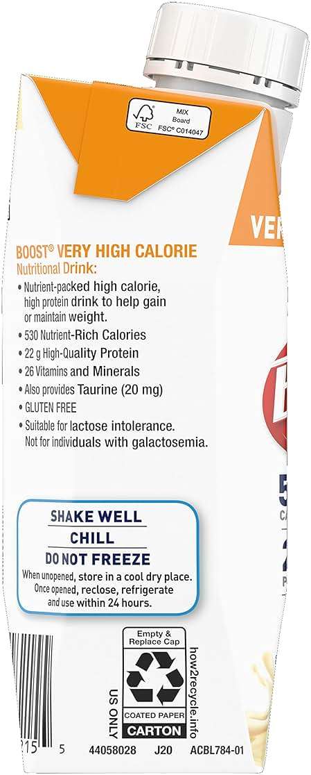 Boost Very High Calorie Nutritional Drink, High Protein Nutrition Shake, Ready to Drink Nutrition Beverage, Balanced Nutritional Drink, Meal Replacement Shake, Very Vanilla, 8 Fluid Ounce (Pack of 12) - Image 6