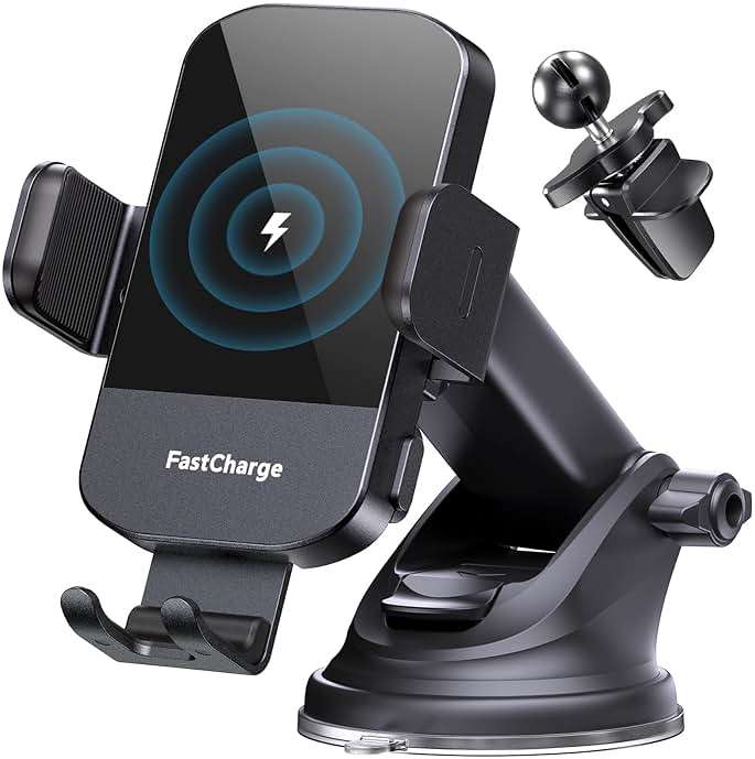 CHGeek Wireless Car Charger, 15W Fast Charging Auto Clamping Phone Holders for Your Car Phone Mount fit for iPhone 17 16 15 14 13 12 Pro Max 11 XR XS, for Samsung Galaxy S25 Ultra S24 S23, Black - Image 1