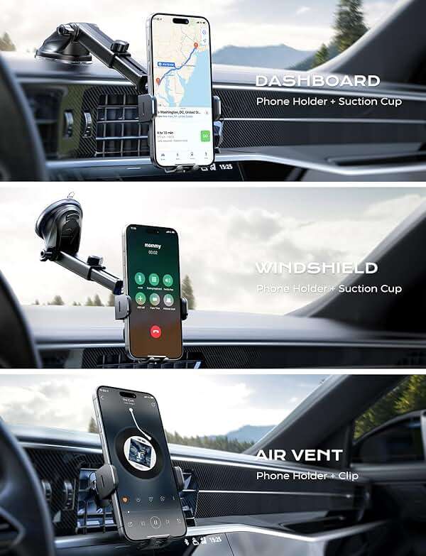 CHGeek Wireless Car Charger, 15W Fast Charging Auto Clamping Phone Holders for Your Car Phone Mount fit for iPhone 17 16 15 14 13 12 Pro Max 11 XR XS, for Samsung Galaxy S25 Ultra S24 S23, Black - Image 2