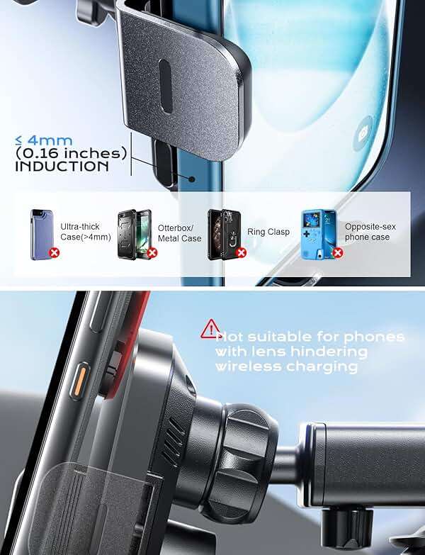 CHGeek Wireless Car Charger, 15W Fast Charging Auto Clamping Phone Holders for Your Car Phone Mount fit for iPhone 17 16 15 14 13 12 Pro Max 11 XR XS, for Samsung Galaxy S25 Ultra S24 S23, Black - Image 4