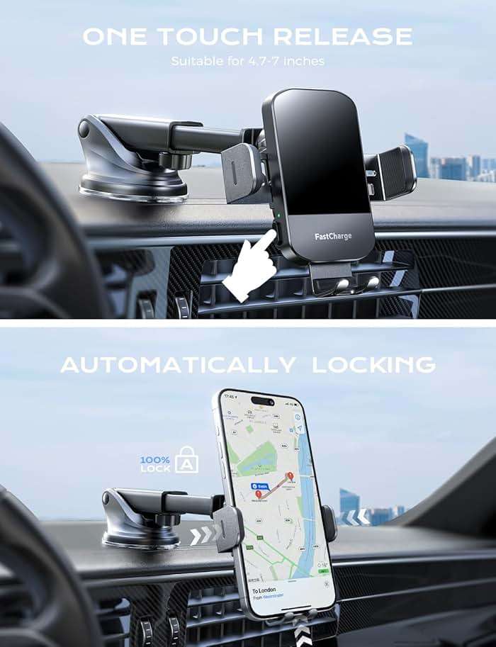 CHGeek Wireless Car Charger, 15W Fast Charging Auto Clamping Phone Holders for Your Car Phone Mount fit for iPhone 17 16 15 14 13 12 Pro Max 11 XR XS, for Samsung Galaxy S25 Ultra S24 S23, Black - Image 5