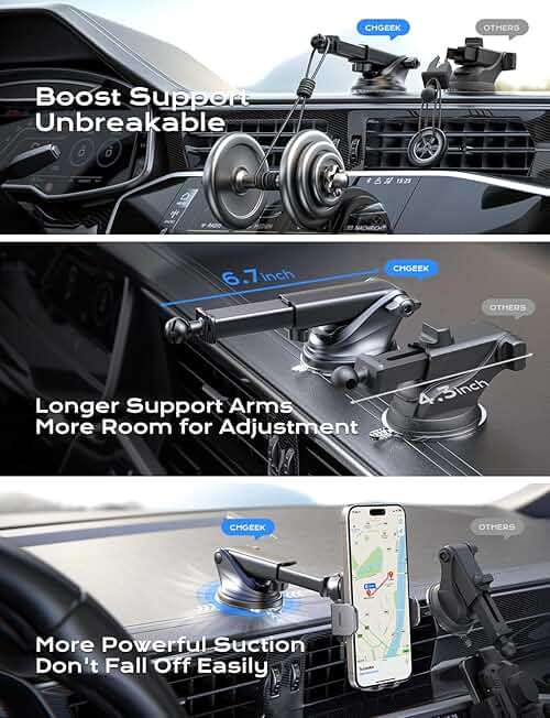 CHGeek Wireless Car Charger, 15W Fast Charging Auto Clamping Phone Holders for Your Car Phone Mount fit for iPhone 17 16 15 14 13 12 Pro Max 11 XR XS, for Samsung Galaxy S25 Ultra S24 S23, Black - Image 6
