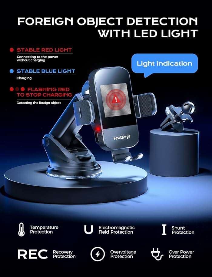 CHGeek Wireless Car Charger, 15W Fast Charging Auto Clamping Phone Holders for Your Car Phone Mount fit for iPhone 17 16 15 14 13 12 Pro Max 11 XR XS, for Samsung Galaxy S25 Ultra S24 S23, Black - Image 9