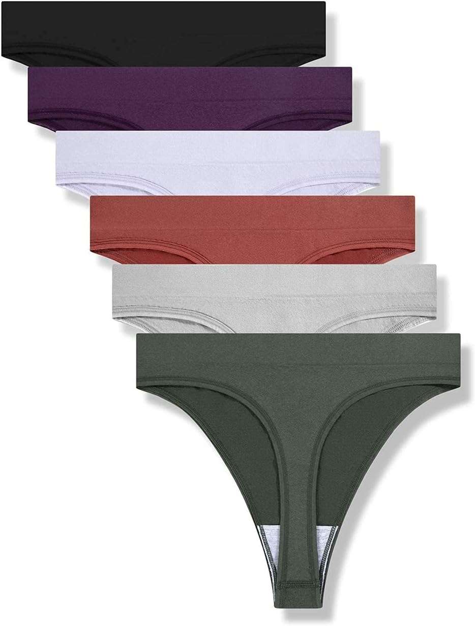 GRANKEE Women's High Waisted Breathable Seamless Thong Panties,No Show Workout Underwear,Comfortable Cotton Crotch,6 Pack - Image 1