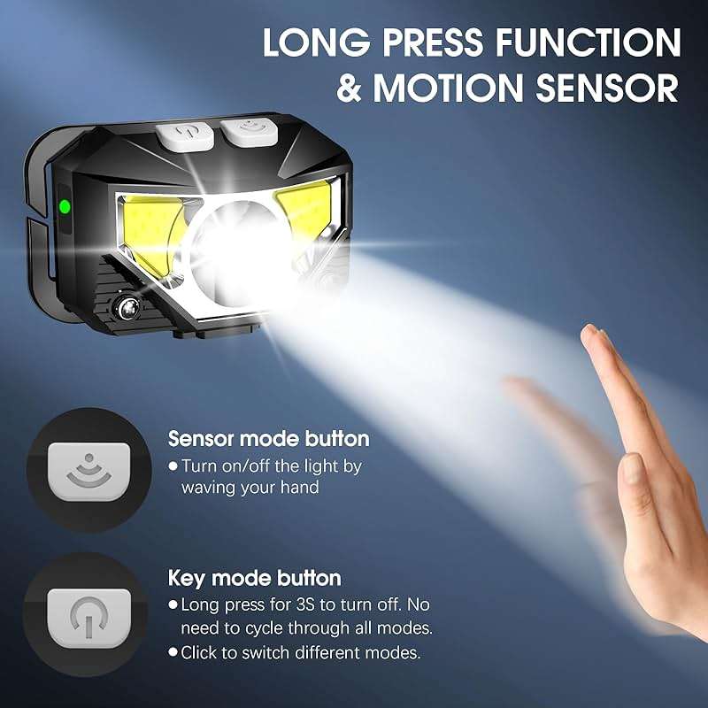 LHKNL Headlamp Flashlight, Lumen Ultra-Light Bright LED Rechargeable Headlight with White Red Light, 2-Pack Waterproof Motion Sensor Head Lamp,8 Modes for Outdoor Camping Running Hiking Fishing - Image 3