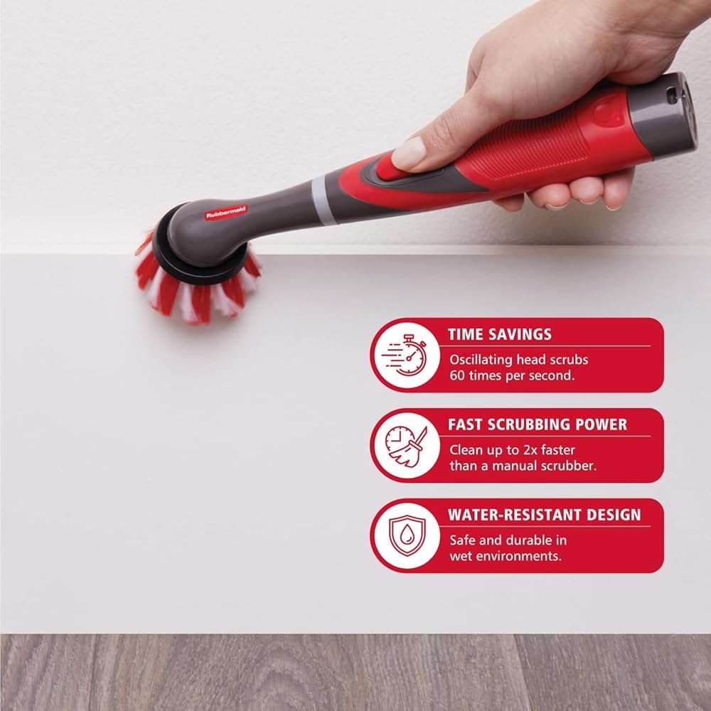 Rubbermaid Reveal Power Scrubber 18-Piece Kit, Cordless Electric Battery Powered Scrub Brush, Water Resistant, for Home/Kitchen/Bathroom/Grout/Tile/Shower/Tub - Image 3