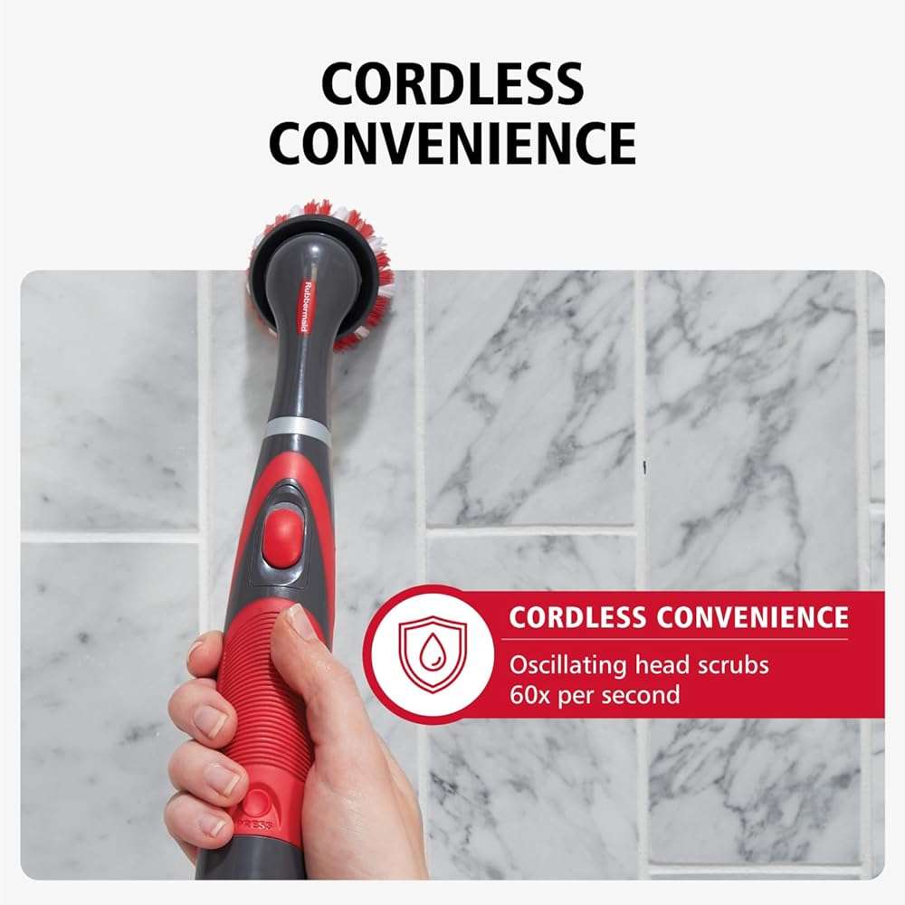 Rubbermaid Reveal Power Scrubber 18-Piece Kit, Cordless Electric Battery Powered Scrub Brush, Water Resistant, for Home/Kitchen/Bathroom/Grout/Tile/Shower/Tub - Image 4