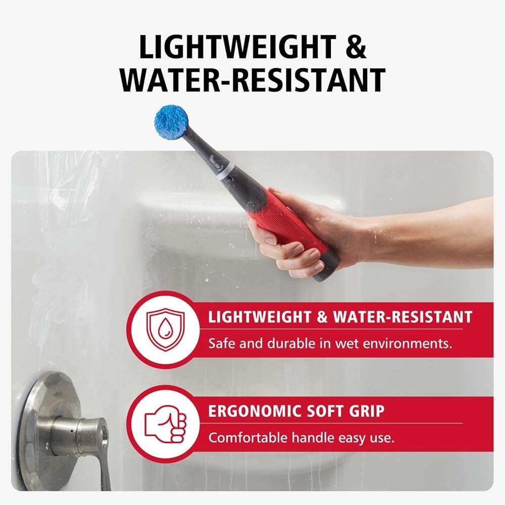 Rubbermaid Reveal Power Scrubber 18-Piece Kit, Cordless Electric Battery Powered Scrub Brush, Water Resistant, for Home/Kitchen/Bathroom/Grout/Tile/Shower/Tub - Image 5
