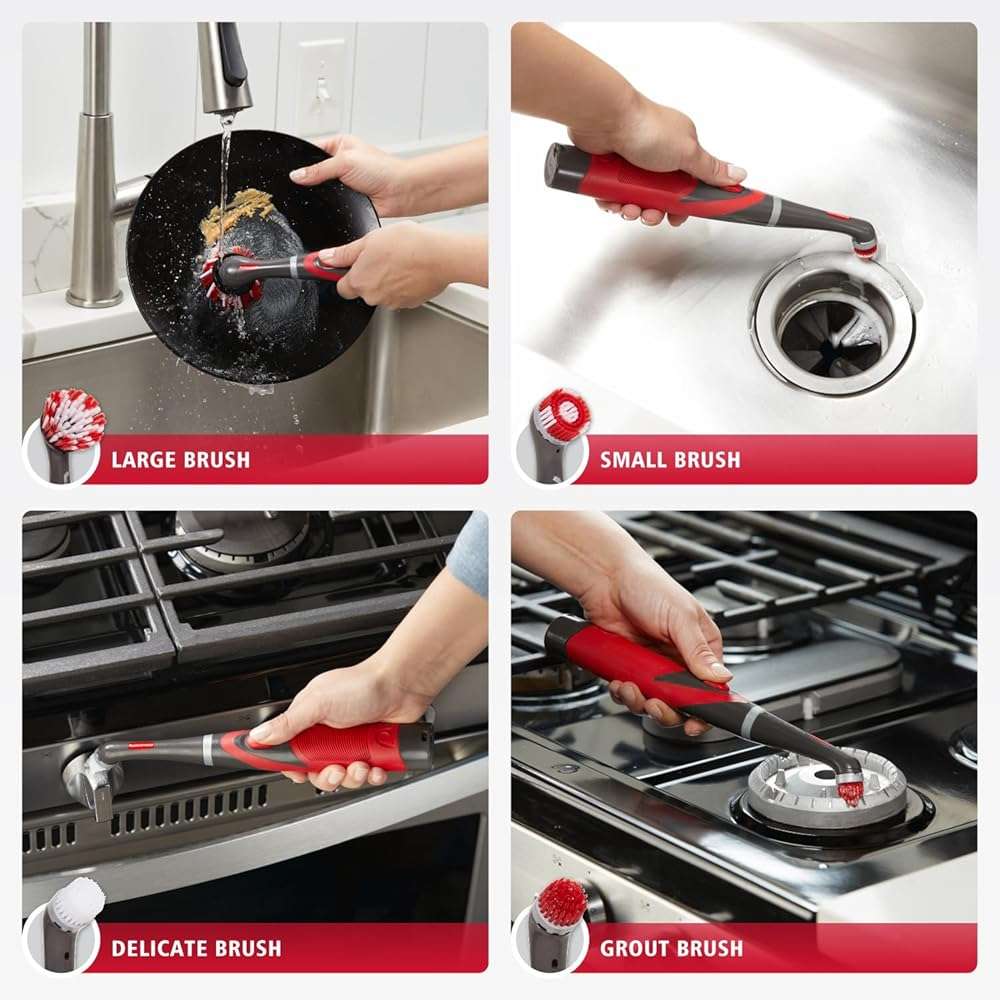 Rubbermaid Reveal Power Scrubber 18-Piece Kit, Cordless Electric Battery Powered Scrub Brush, Water Resistant, for Home/Kitchen/Bathroom/Grout/Tile/Shower/Tub - Image 7