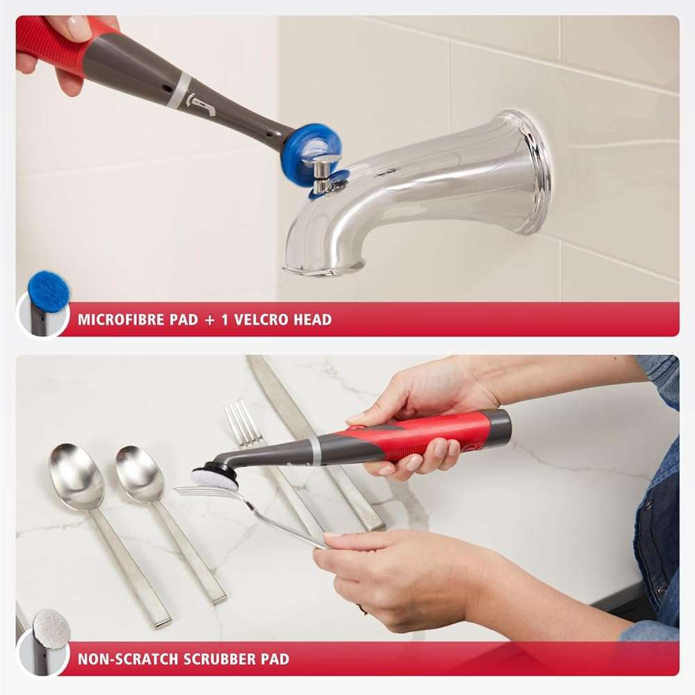 Rubbermaid Reveal Power Scrubber 18-Piece Kit, Cordless Electric Battery Powered Scrub Brush, Water Resistant, for Home/Kitchen/Bathroom/Grout/Tile/Shower/Tub - Image 8