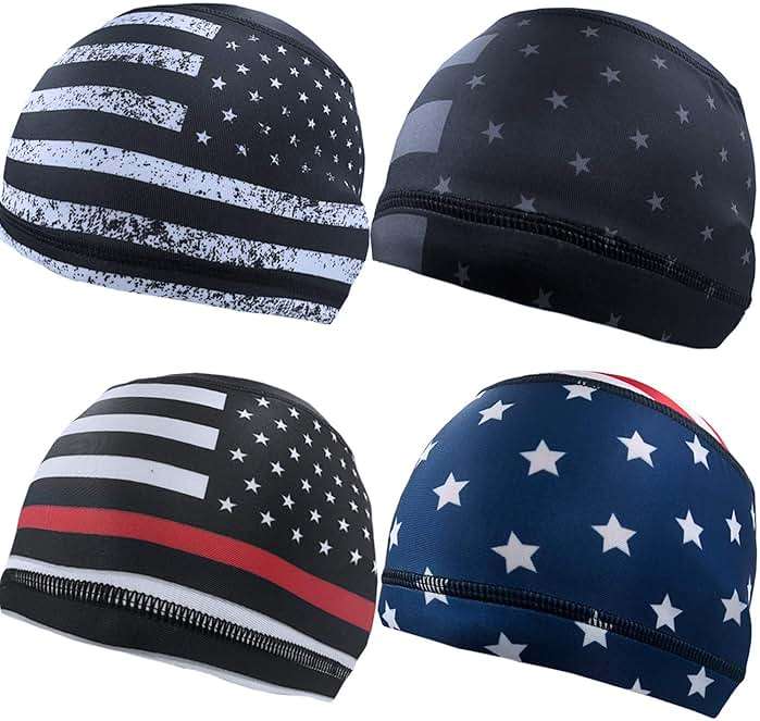 Geyoga 4 Pcs Cooling Skull Cap Patriotic American Helmet Liner Sweat Wicking 250th Anniversary Birthday Beanie Head Wrap - Image 1