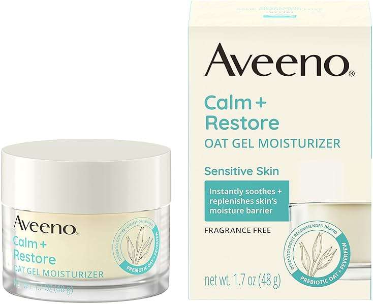 Aveeno Calm + Restore Oat Gel Face Moisturizer for Sensitive Skin, Fast-Absorbing & Lightweight Gel Moisturizer & Face Cream with Prebiotic Oat & Feverfew, Fragrance-Free & Hypoallergenic, 1.7 Fl Oz - Image 1