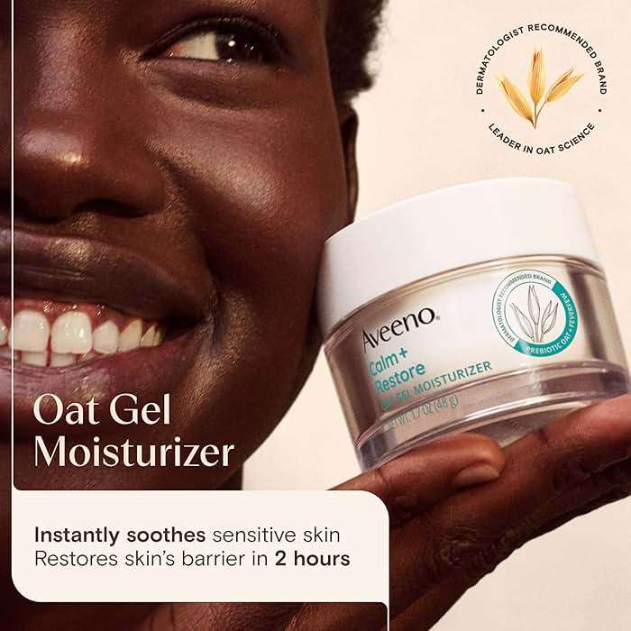 Aveeno Calm + Restore Oat Gel Face Moisturizer for Sensitive Skin, Fast-Absorbing & Lightweight Gel Moisturizer & Face Cream with Prebiotic Oat & Feverfew, Fragrance-Free & Hypoallergenic, 1.7 Fl Oz - Image 2