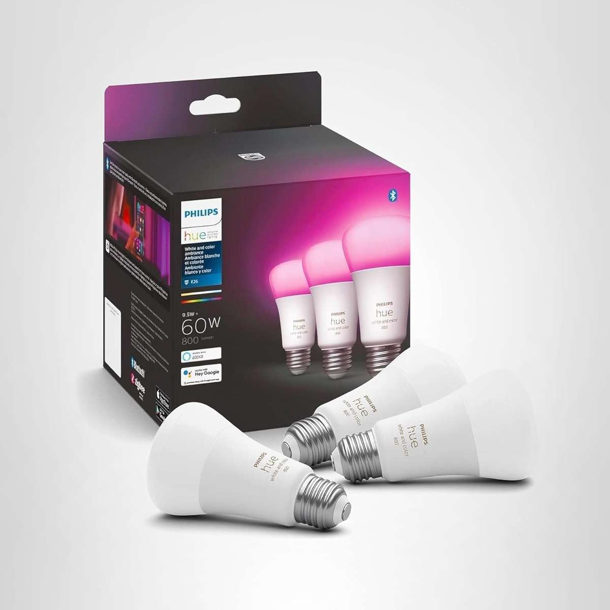 Philips Hue A19 LED Smart Light Bulb - White and Color Ambiance - 60W Indoor Light Bulb - Control with Hue App - Works with Alexa, Google Assistant and Apple Homekit - 3 Pack - Image 9