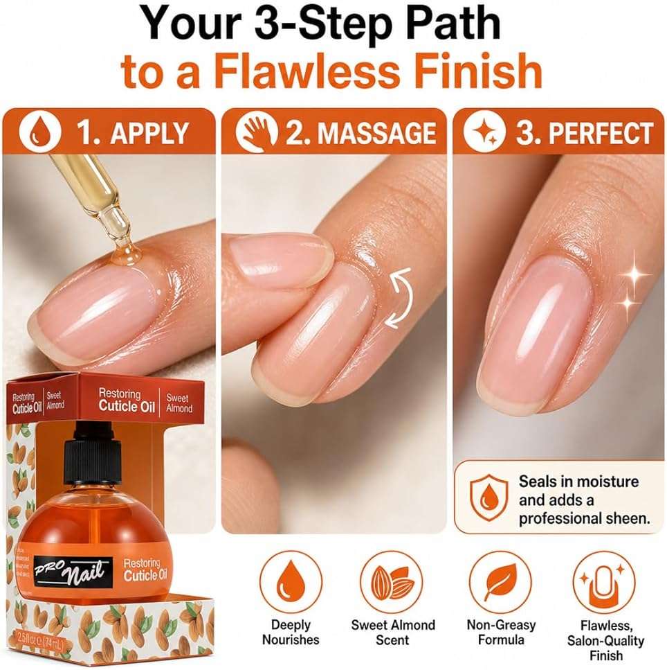 PRONAIL Cuticle Oil – Deep Moisture Almond Cuticle Repair & Finishing Treatment | Paraffinum Liquidum Base, Non-Greasy, Fast-Absorbing | Professional Salon & Home Use | Cruelty-Free Since 1987 2.5 oz - Image 6