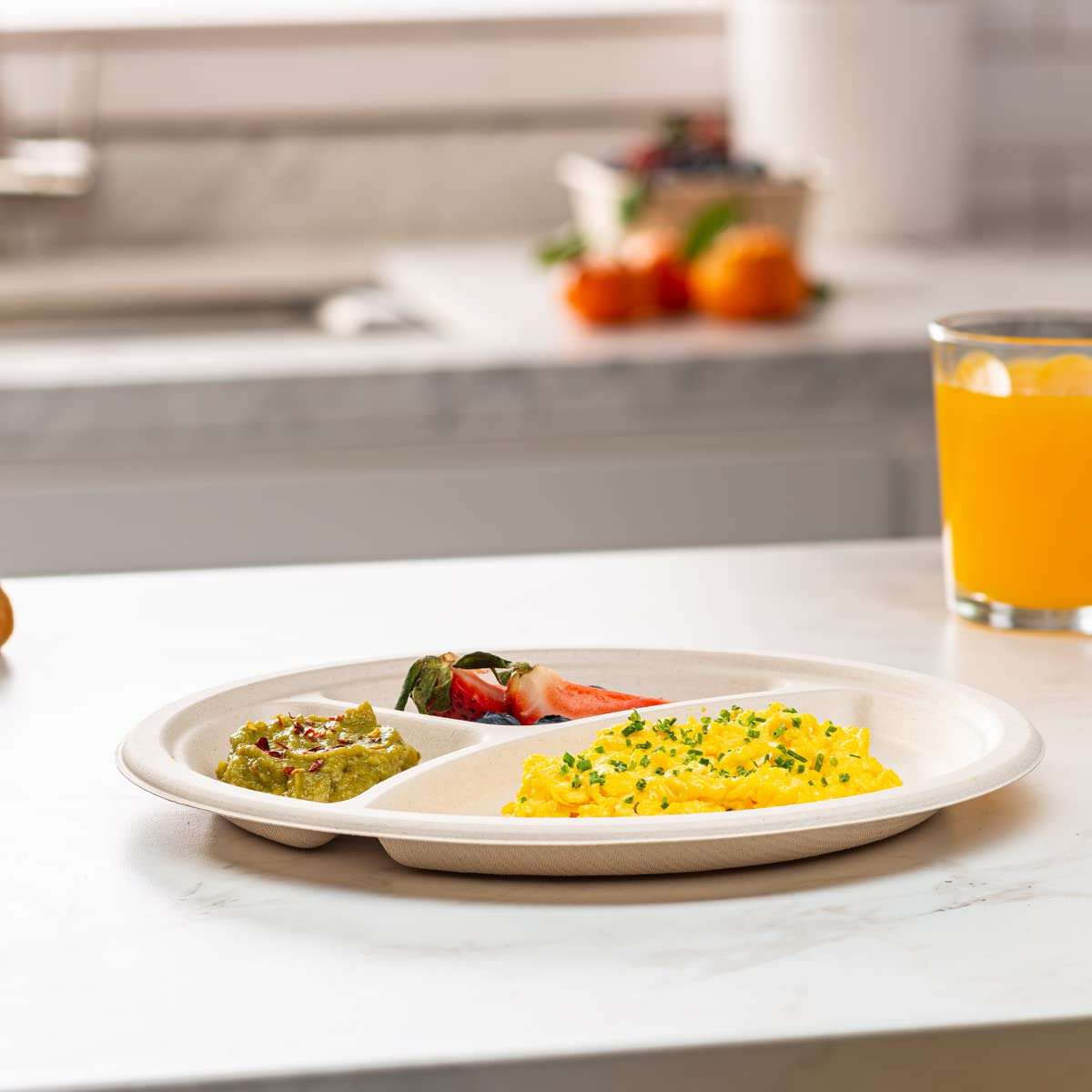 GUSTO 10 Inch 3-Compartment Sugarcane Paper Plates [125 Count] Heavy Duty Compostable Divided Dinnerware – Disposable Bagasse Plates for Meals & Parties (Formerly Comfy Package) - Image 6