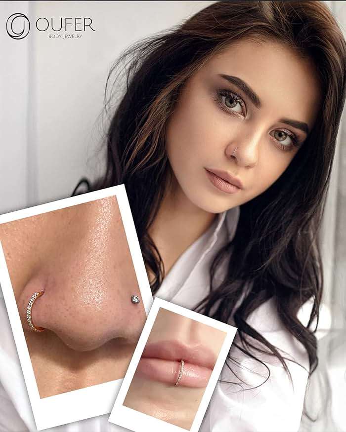 OUFER Nose Rings Surgical Steel Cartilage Earrings Tragus 316L Stainless Steel Helix Earrings Cartilage Earring 14G/16G/18G/20G Hinged Segment Rings Hoop - Image 2