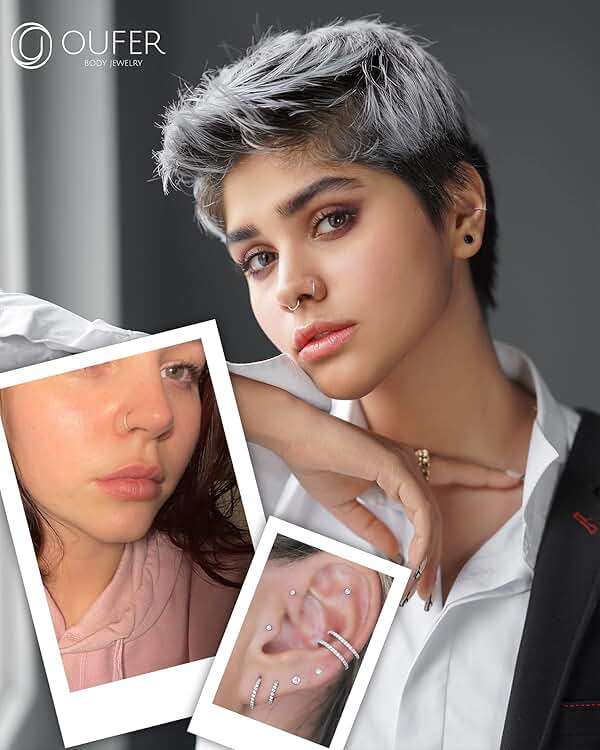 OUFER Nose Rings Surgical Steel Cartilage Earrings Tragus 316L Stainless Steel Helix Earrings Cartilage Earring 14G/16G/18G/20G Hinged Segment Rings Hoop - Image 5