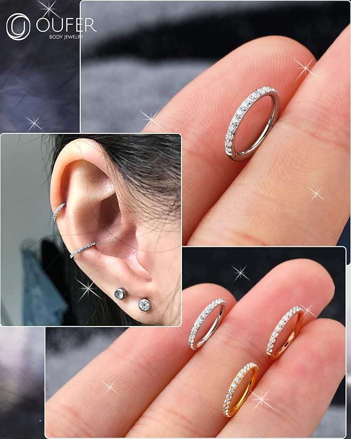 OUFER Nose Rings Surgical Steel Cartilage Earrings Tragus 316L Stainless Steel Helix Earrings Cartilage Earring 14G/16G/18G/20G Hinged Segment Rings Hoop - Image 6