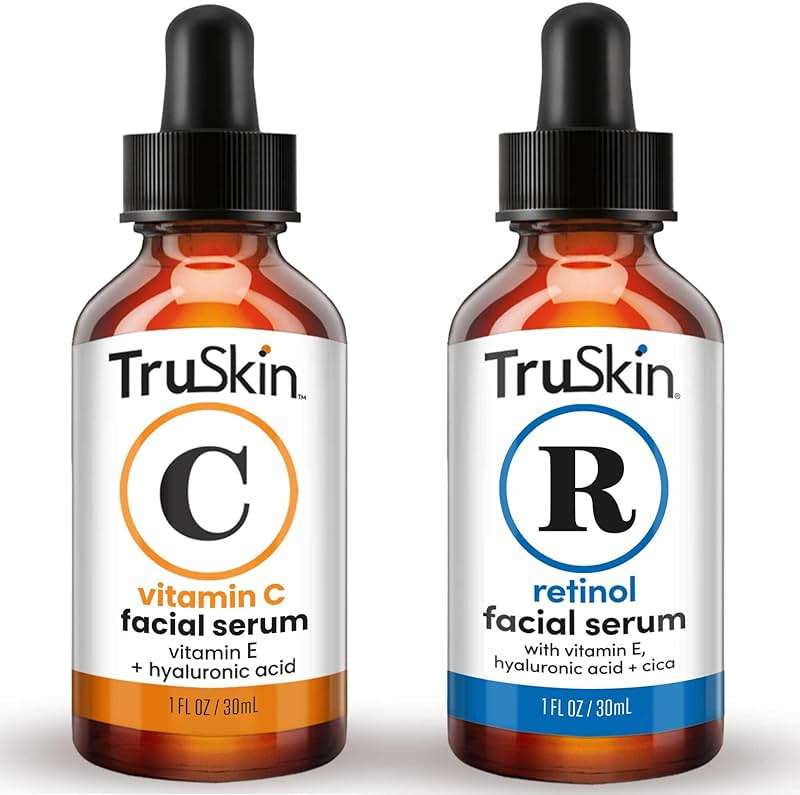 TruSkin Face Serum Duo - Vitamin C Serum & Retinol Serum for Face - AM & PM Anti Aging Skincare Routine - Brightening & Smoothing Facial Serums, 1 fl oz Each - Image 1