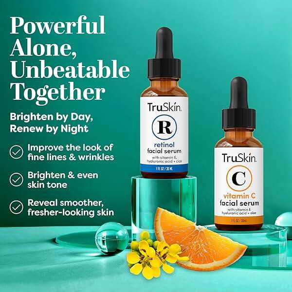TruSkin Face Serum Duo - Vitamin C Serum & Retinol Serum for Face - AM & PM Anti Aging Skincare Routine - Brightening & Smoothing Facial Serums, 1 fl oz Each - Image 3