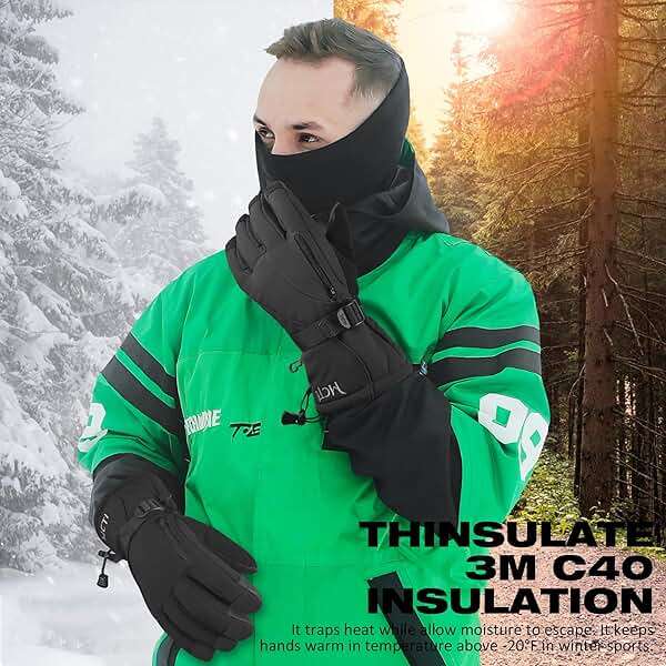 MCTi Waterproof Mens Ski Gloves Winter Warm 3M Thinsulate Snowboard Snowmobile Cold Weather Gloves - Image 2